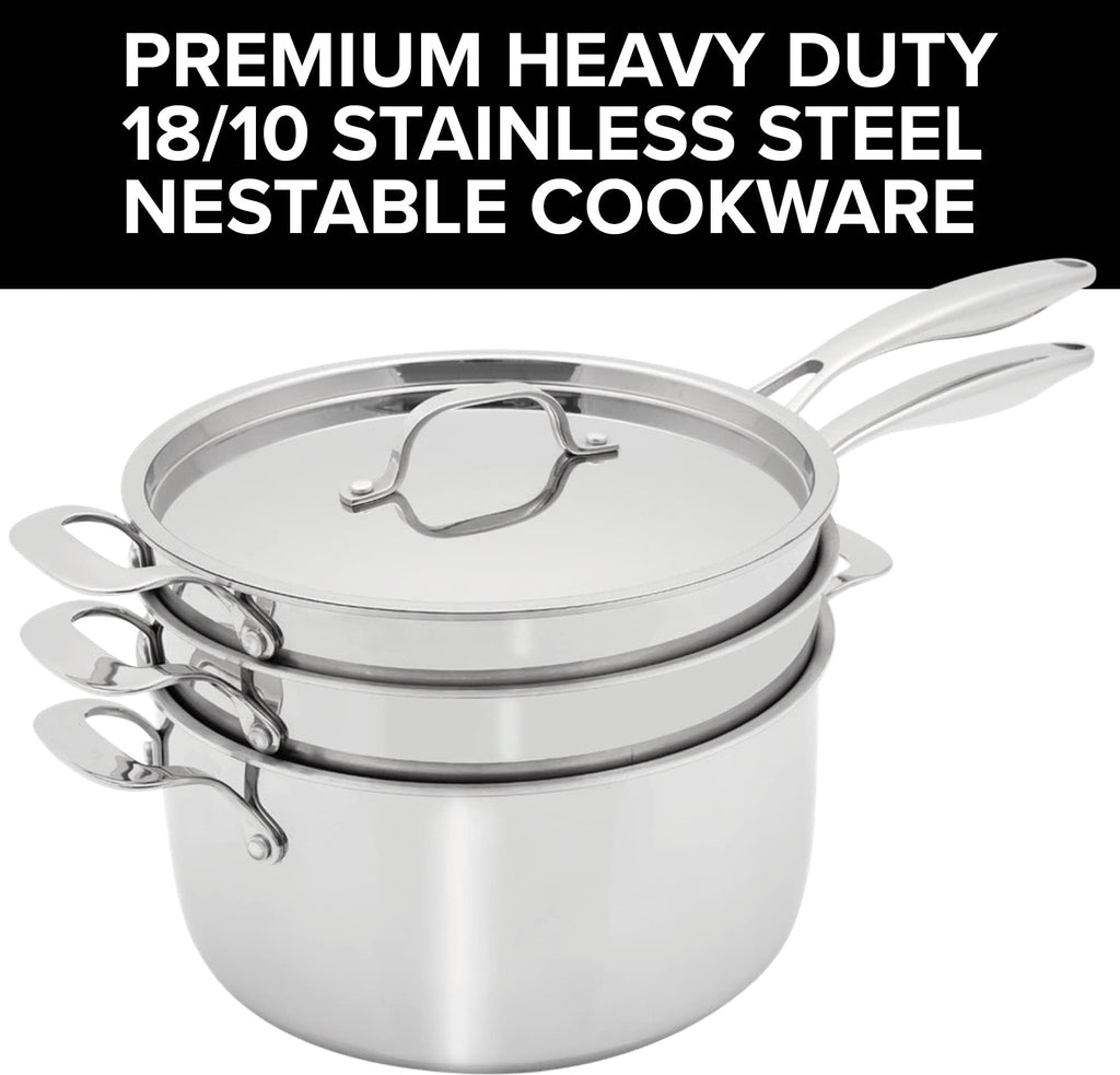 Nuwave Premium Tri-Ply Stainless Steel Cookware Set with Nesting Design