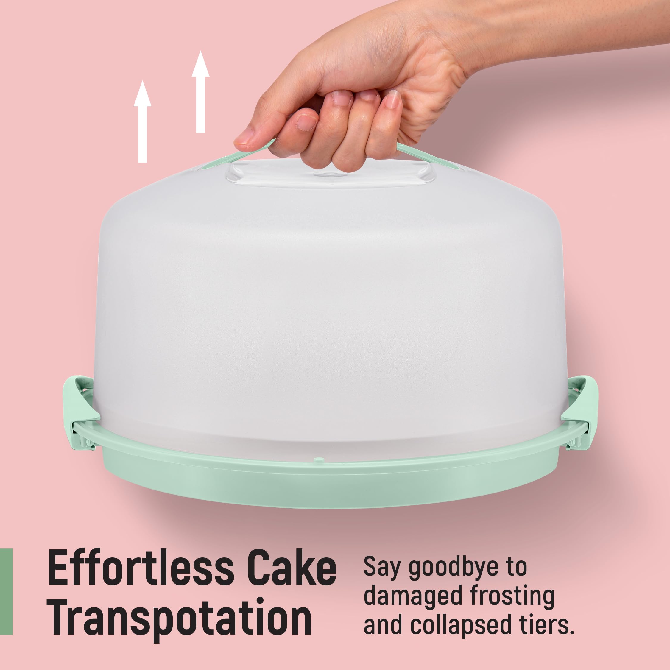 Tribello Extra Large Cake Storage Container, Cake Carrier With Handle Holds Cake 12 X 12 X 5 (Mint Green)