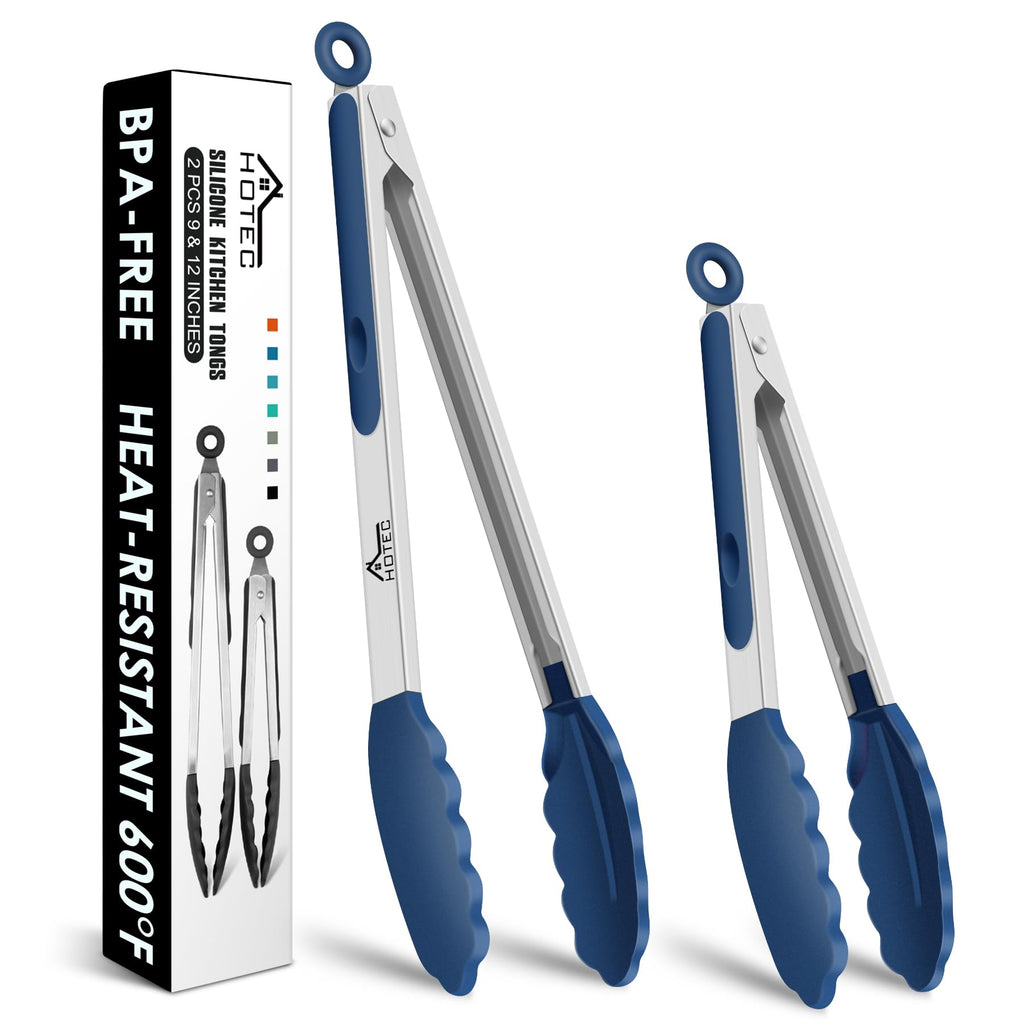 HOTEC Stainless Steel Kitchen Tongs with Silicone Tips, Set of 3-7",9" &12"