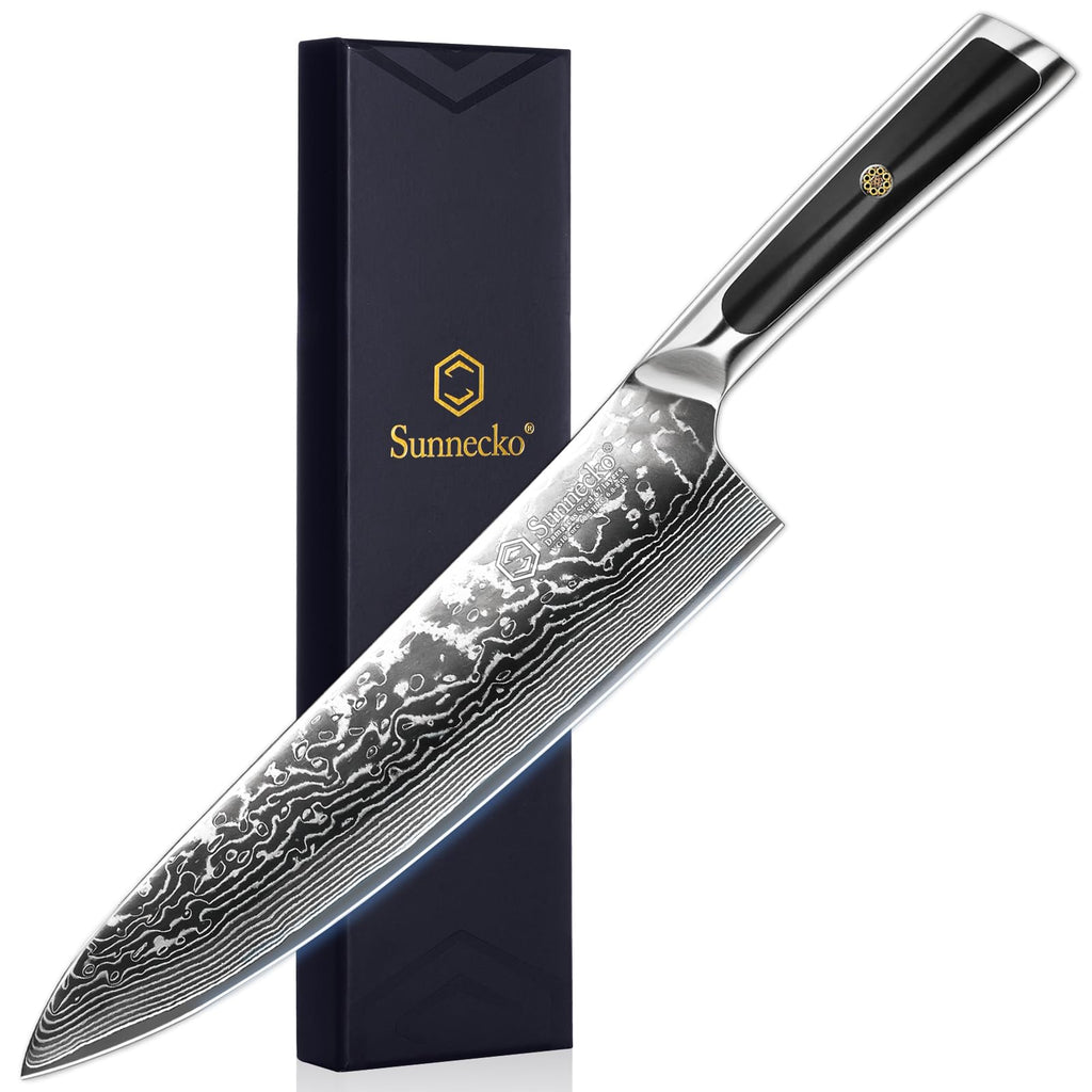 Sunnecko 8 Inch Japanese Damascus Chef Knife - Ultra Sharp VG10 Steel