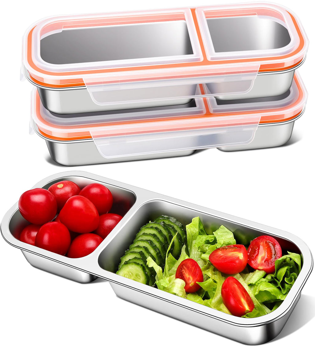 3-Pack Stainless Steel Snack & Lunch Containers for Kids & Adults, 23 oz