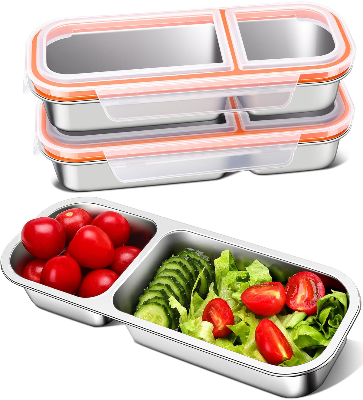 3-Pack Stainless Steel Snack & Lunch Containers for Kids & Adults, 23 oz