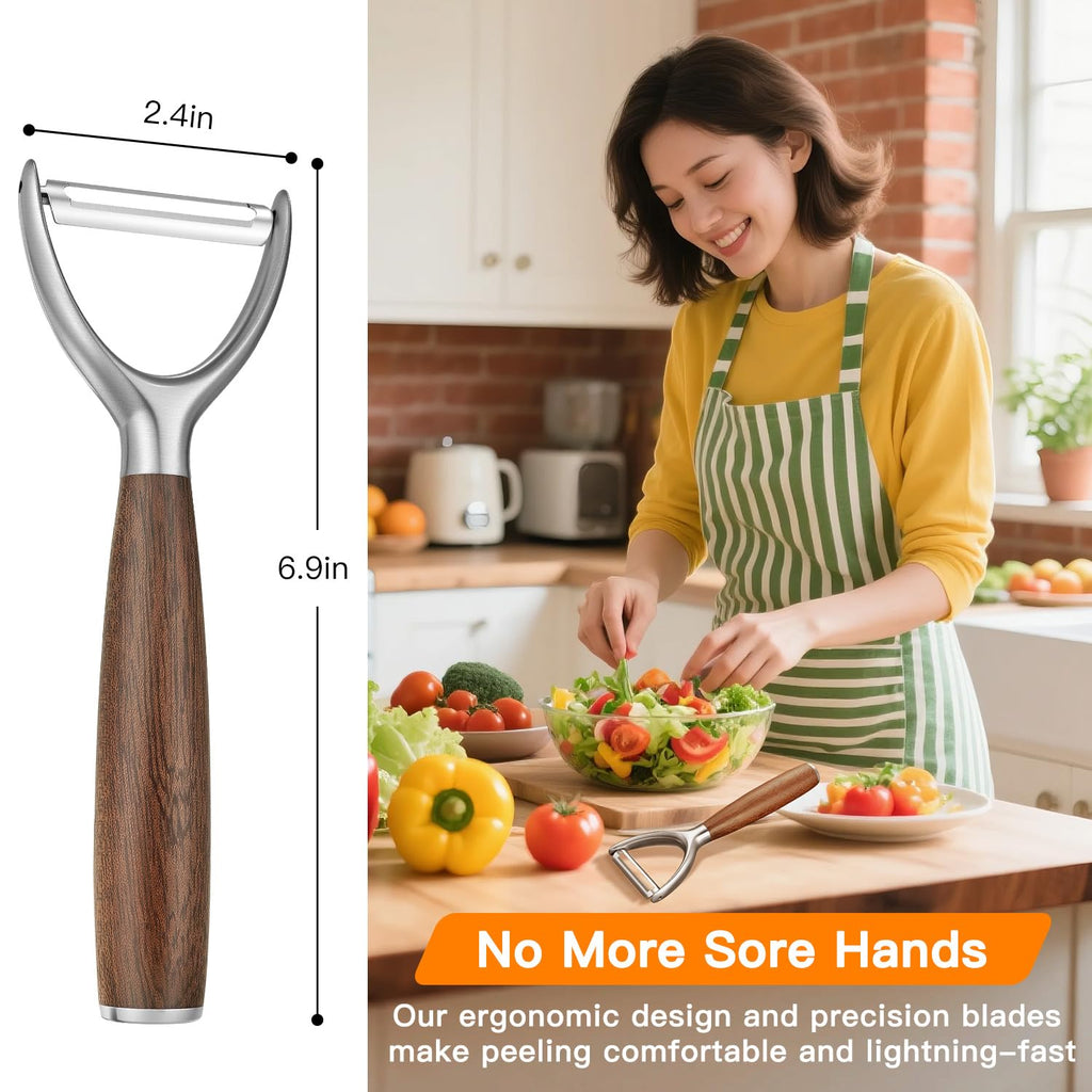 JUSEEPO Premium Vegetable Peeler, Y Type Swivel 304 Stainless Steel Blade Comfortable Solid Wood Handle, Practical gifts for the home kitchen mom grandma for Veggie, Fruit, Potato(Hard Maple)