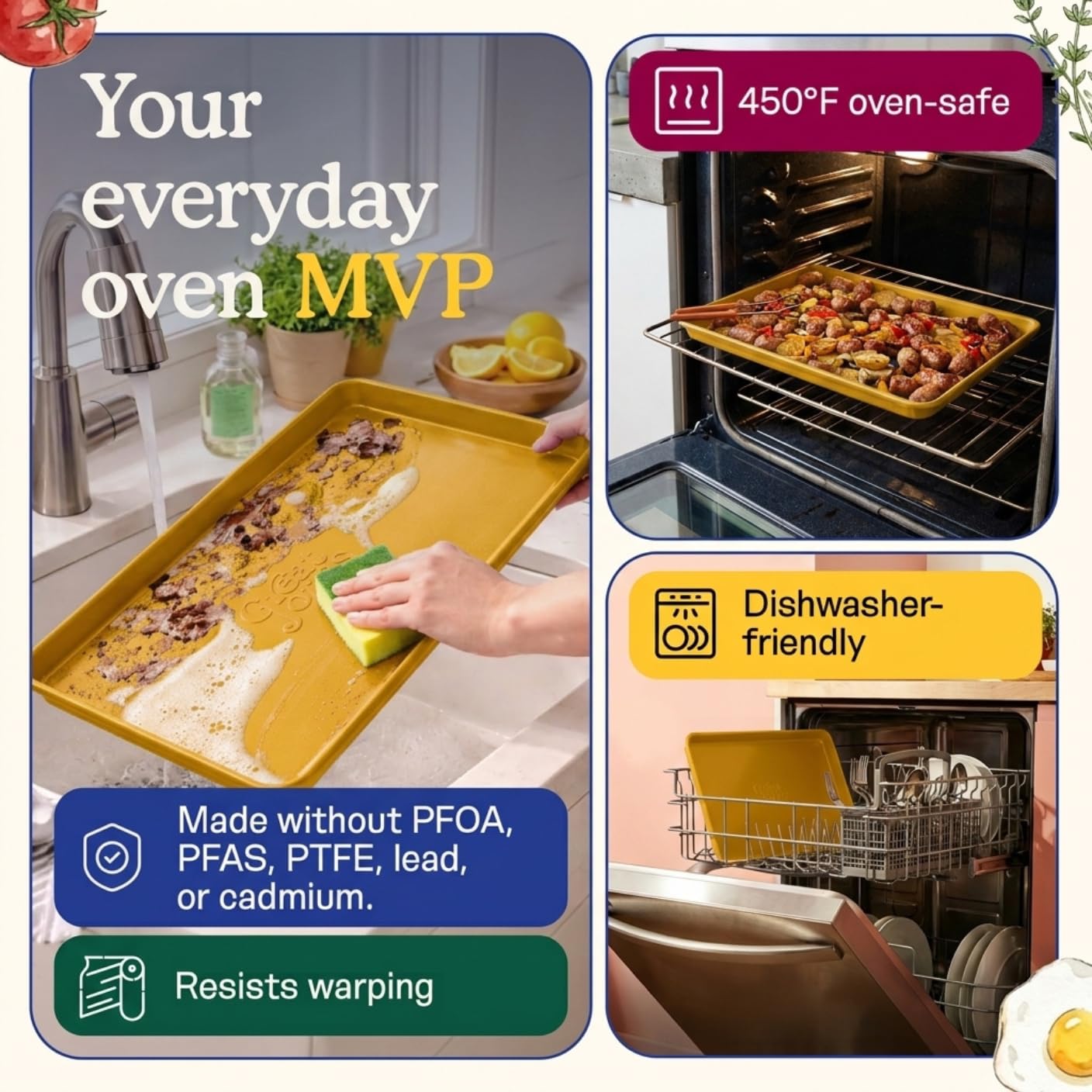 Great Jones Nonstick and Non Toxic Half Sheet Pan 18.5" x 13.5" (Mustard)