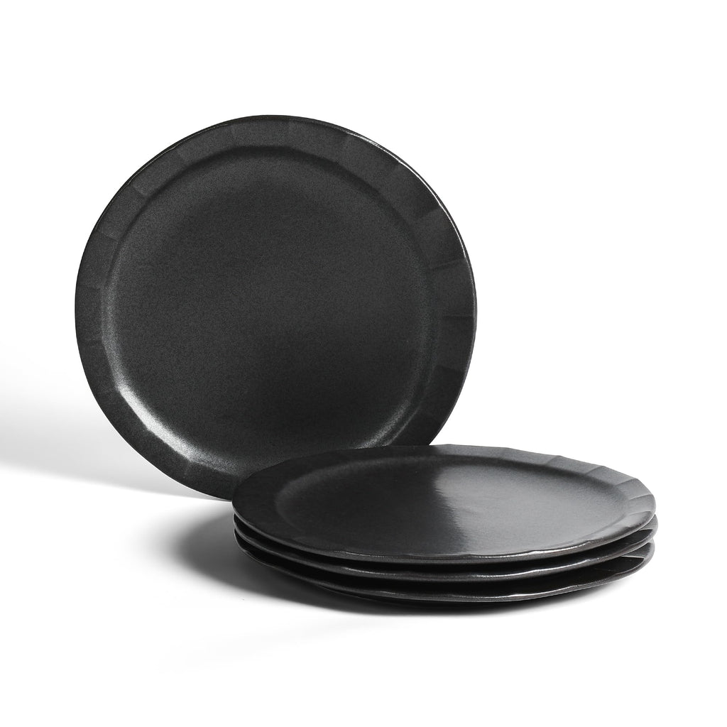 Stone Lain Oasis Stoneware Plate Dish Set, 4-Piece Dinner Plates - Ceramic Serving Dishes for 4 People - Microwave & Dishwasher Safe, White