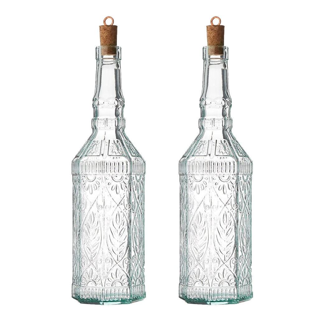 Bormioli Rocco Country Home Fiesole Bottles - Set of 2, 24 oz Decorative Glass Containers with Stopper for Water, Oil & Vinegar Storage - Italian Glassware for Kitchen & Dining