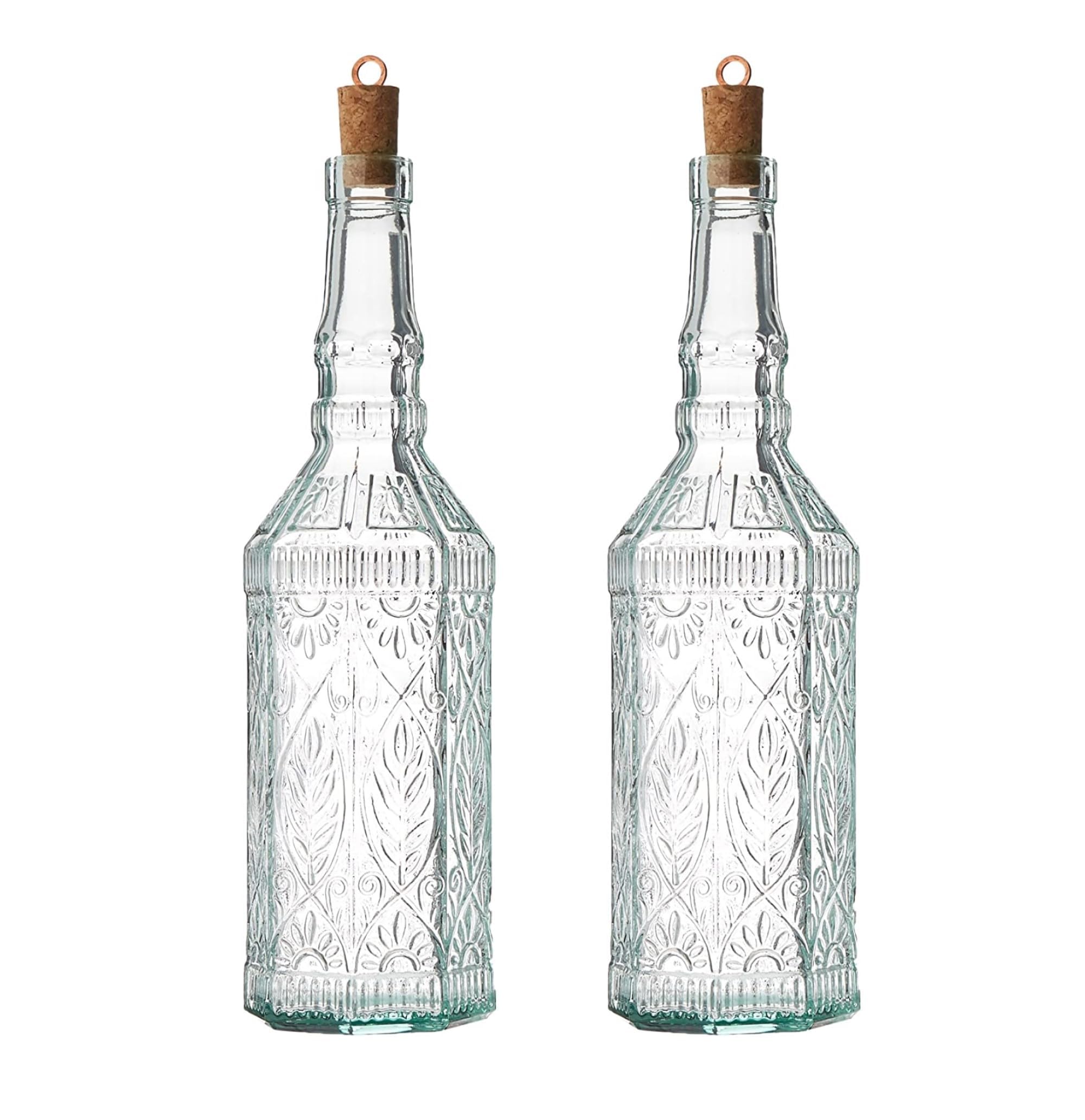 Bormioli Rocco Country Home Fiesole Bottles - Set of 2, 24 oz Decorative Glass Containers with Stopper for Water, Oil & Vinegar Storage - Italian Glassware for Kitchen & Dining
