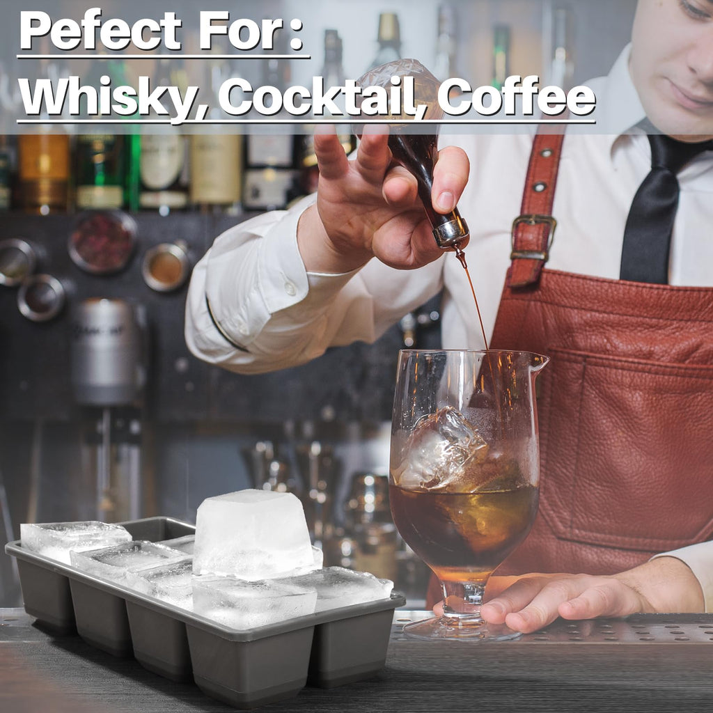Large Ice Cube Trays with Lid, Jrisbo 2 Pack Stackable Silicone Ice Cube Molds for Freezer, Easy Release 16 Big Square Ice Trays for Whisky Cocktails (Pure Gray)