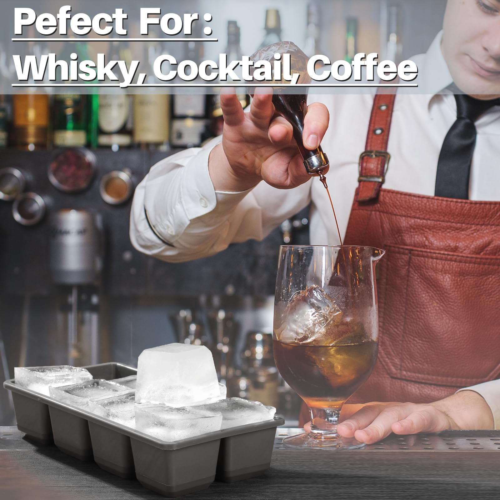 Large Ice Cube Trays with Lid, Jrisbo 2 Pack Stackable Silicone Ice Cube Molds for Freezer, Easy Release 16 Big Square Ice Trays for Whisky Cocktails (Pure Gray)