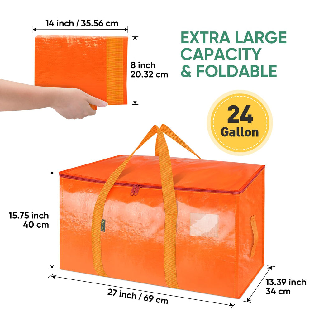 BALEINE 4-Pack Oversized Moving Bags with Reinforced Handles, Heavy-Duty Storage Tote for Clothes, Moving Supplies (Orangel, 4-Pack)