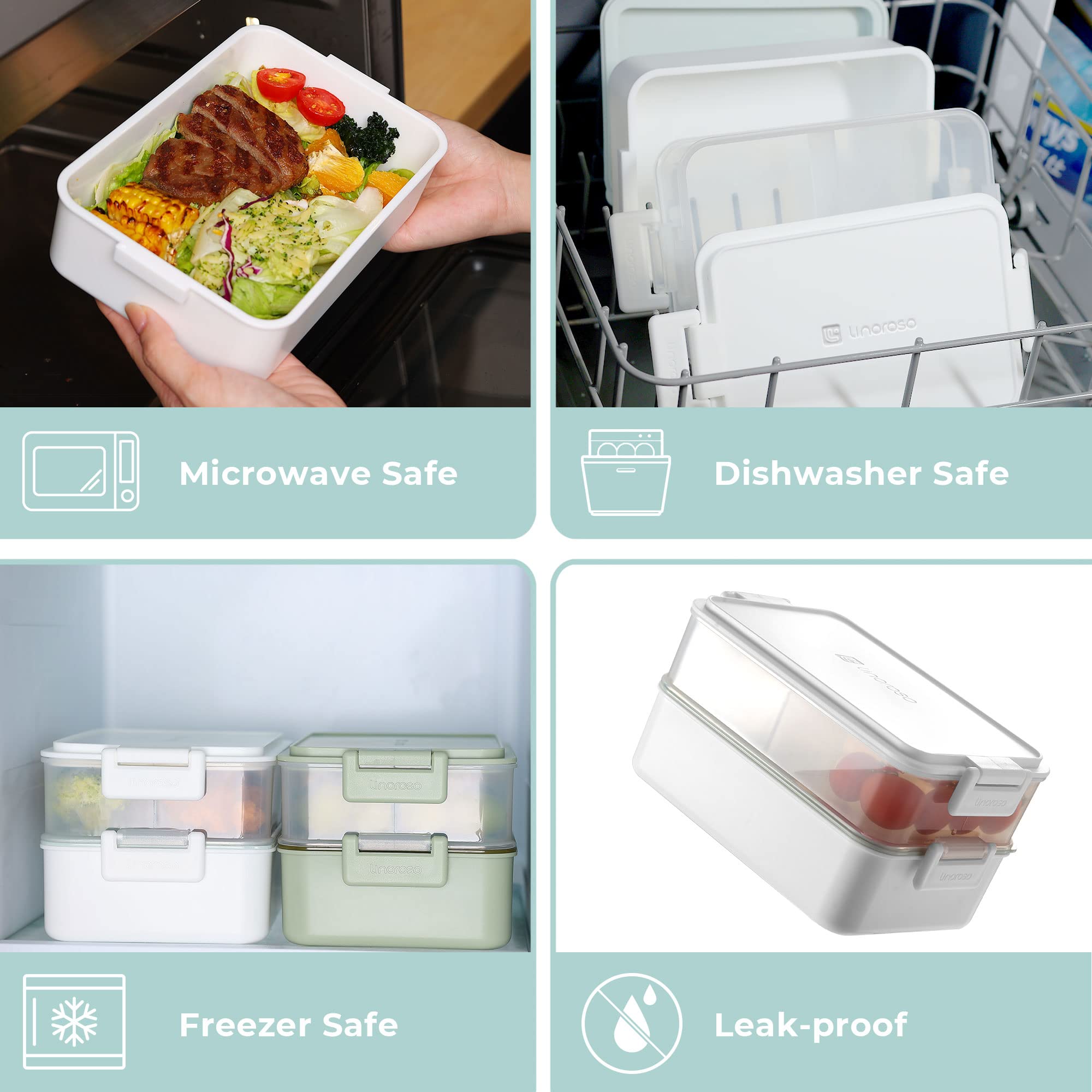 linoroso Stackable 2-Tier Adult Bento Box, 4 Compartments - Chalk White