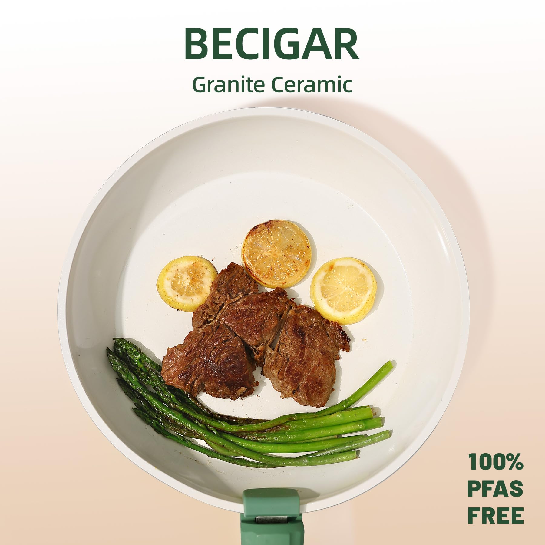 BECIGAR 23pcs Ceramic Pots and Pans Set, Nonstick Detachable Handle Cookware, Induction Kitchen Cooking Set with Removable Handle,include Frying Pans & Saucepans Oven Safe(Green)