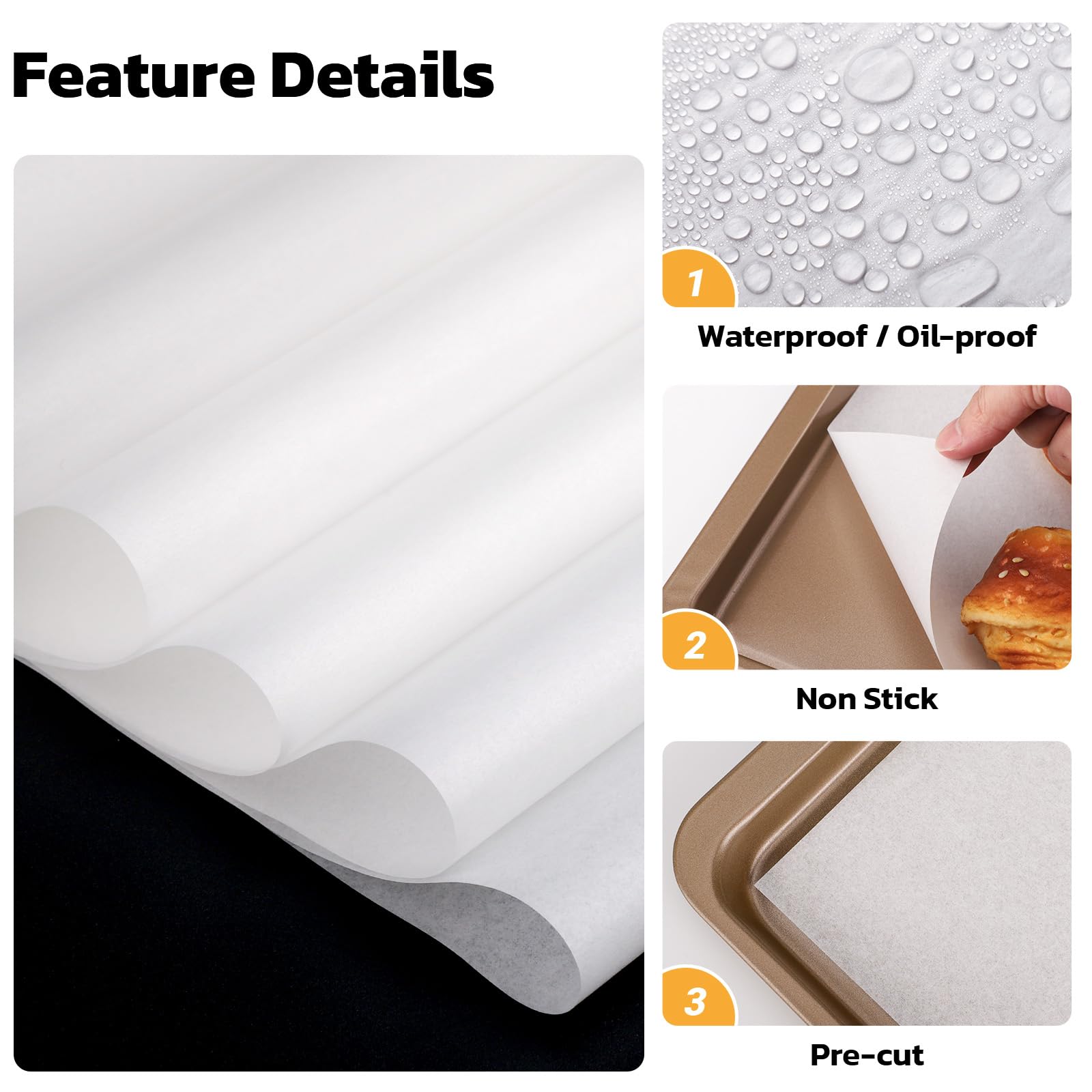 Beasea Parchment Paper Sheets, 200pcs 12x16 Inch White Precut Nonstick Heavy Duty Parchment Baking Paper Sheets for Air Fryer Cooking, Grilling, Frying and Steaming