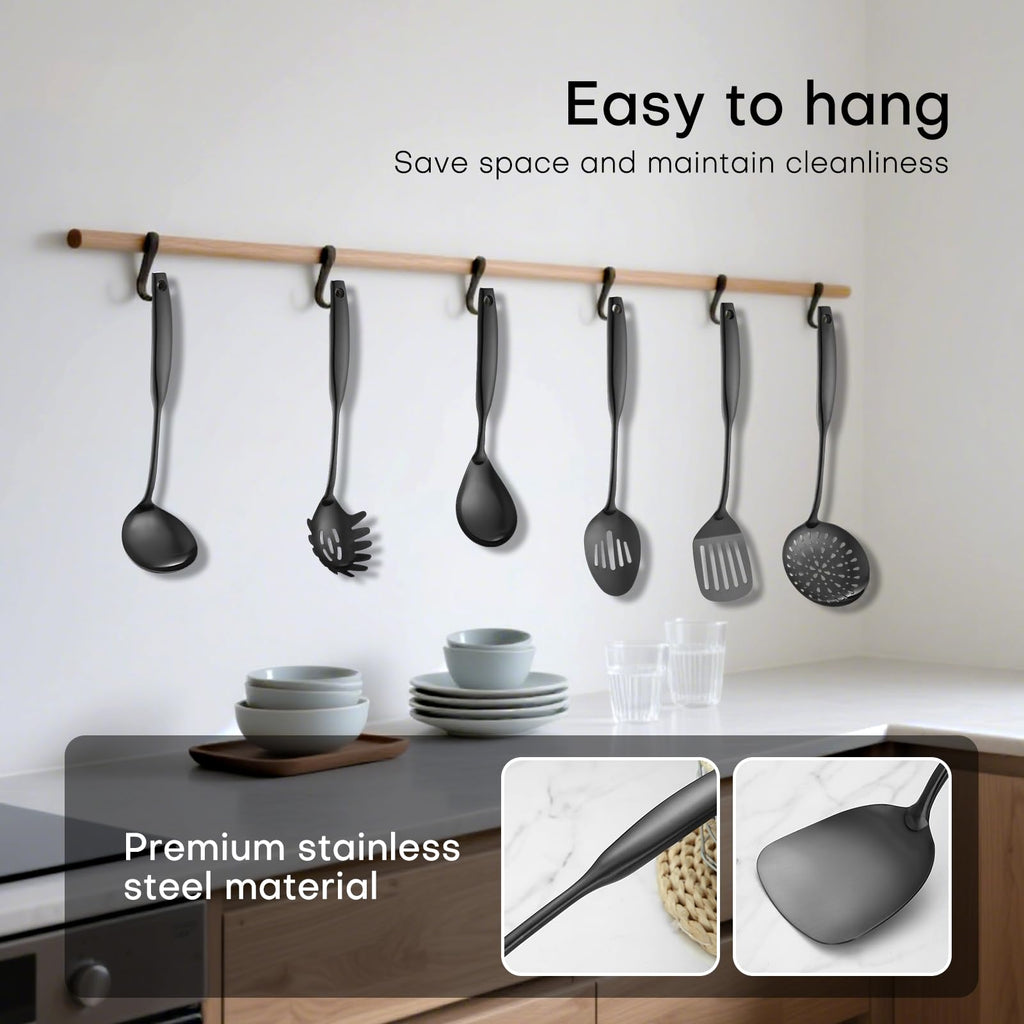 Lazycorner Kitchen Utensil Set 9-Piece Stainless Steel 304 Polished Mirror Finish Cooking Spoons, Slotted Spoon, Turner, Spatula, Pasta Spoon– Dishwasher Safe, Rust-Resistant