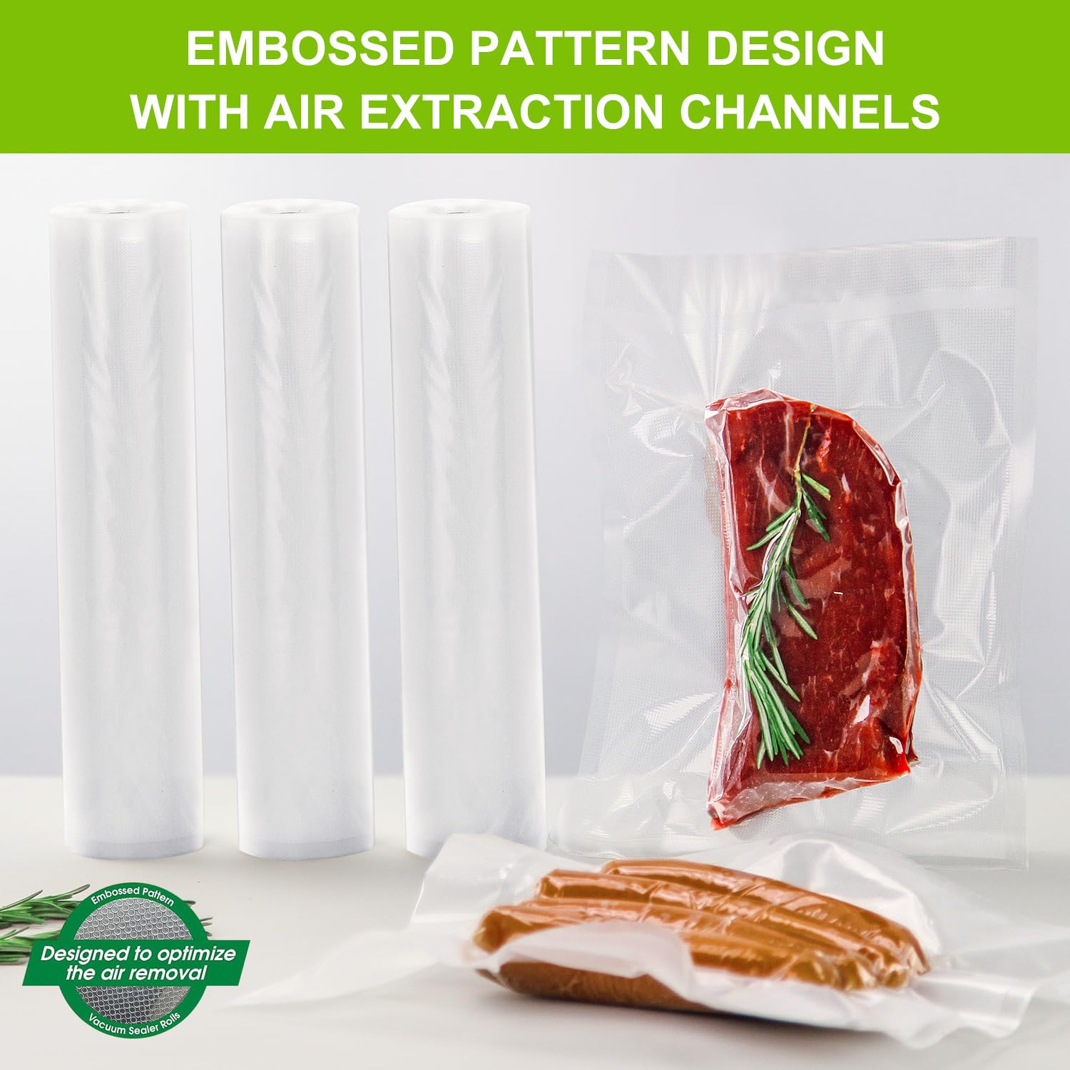 MAGIC SEAL Vacuum Sealer Bags, 3 Rolls 12’’ x 16.4’ Commercial Grade Textured Vacuum Seal Bags for Food Storage, Sous Vide and Meal Prep, Heavy Duty BPA Free