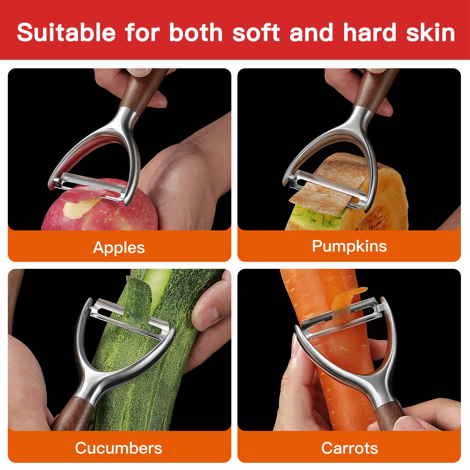JUSEEPO Premium Vegetable Peeler, Y Type Swivel 304 Stainless Steel Blade Comfortable Solid Wood Handle, Practical gifts for the home kitchen mom grandma for Veggie, Fruit, Potato(Hard Maple)