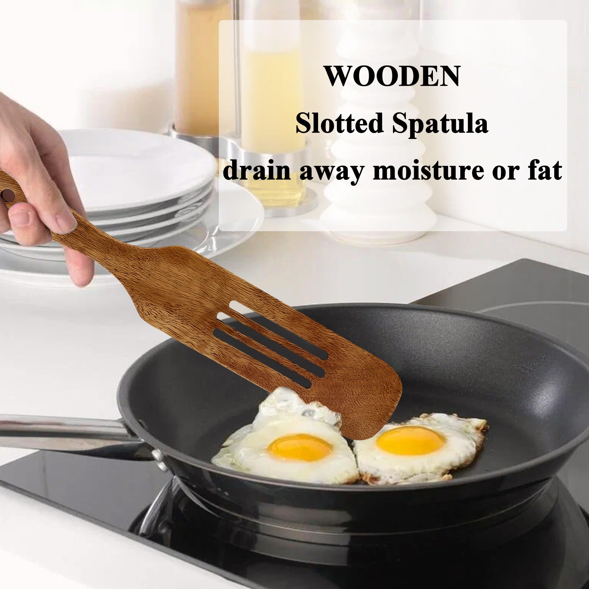 Wooden Spatula, Heat Resistant Cooking Wood Spatulas Spurtles for Non Stick Cookware Kitchen Use, Handmade Non Toxic Teak Wooden Cooking Utensil Spurtle Set for Cast Iron Baking Flipping, 4 Piece
