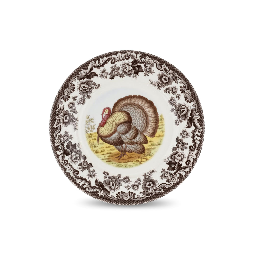 Spode Woodland Mallard Luncheon Plate - Brown & White, Rustic Duck Motif