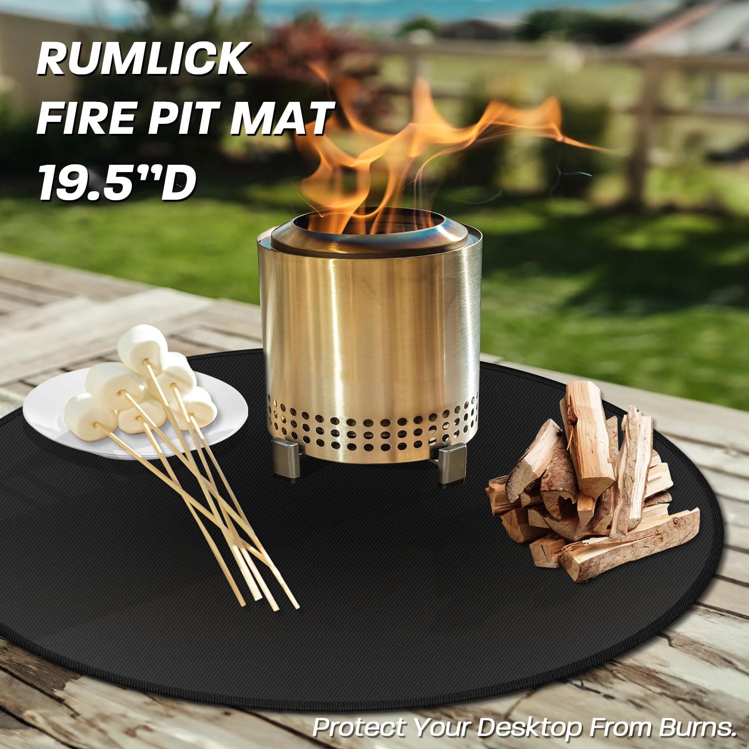 rumlick 19.5" Fire Pit Mat for Solo Stove Mesa, Oil and Waterproof Round Tabletop Under Fire Pit Mat, Portable Camping Stove Mat for Solo Stove Accessories