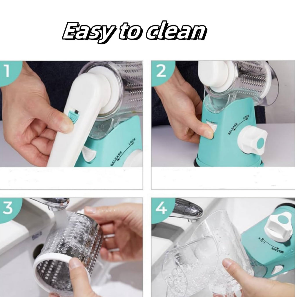 Rotary Cheese Grater Hand Crank, Grater For Kitchen With Reinforced Suction - Rotary Cheese Grater With 3 Replaceable Stainless Steel Blades - Easy to Use & Clean - Vegetable Cutter (White)