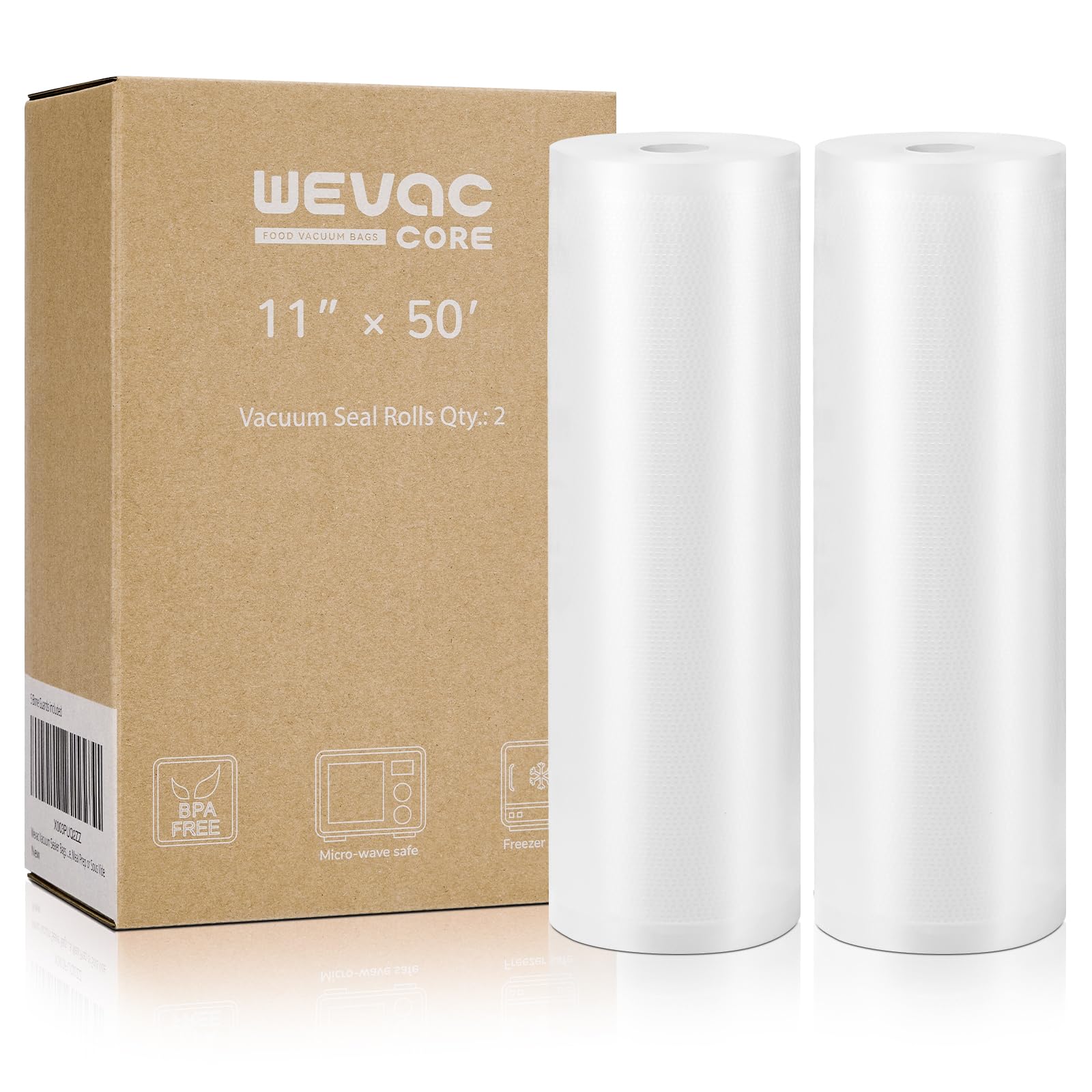 Wevac Vacuum Sealer Bags for Food 11x50 2 Rolls, Fit Food Saver Machines