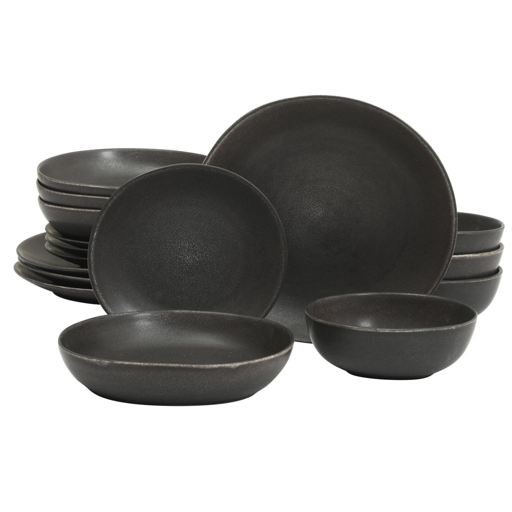 Gibson Elite Echo Bay 12 Piece Porcelain Reactive Glaze (Service for 4) Ceramic Plates and Bowls Modern Stackable Dinnerware Set - Blue