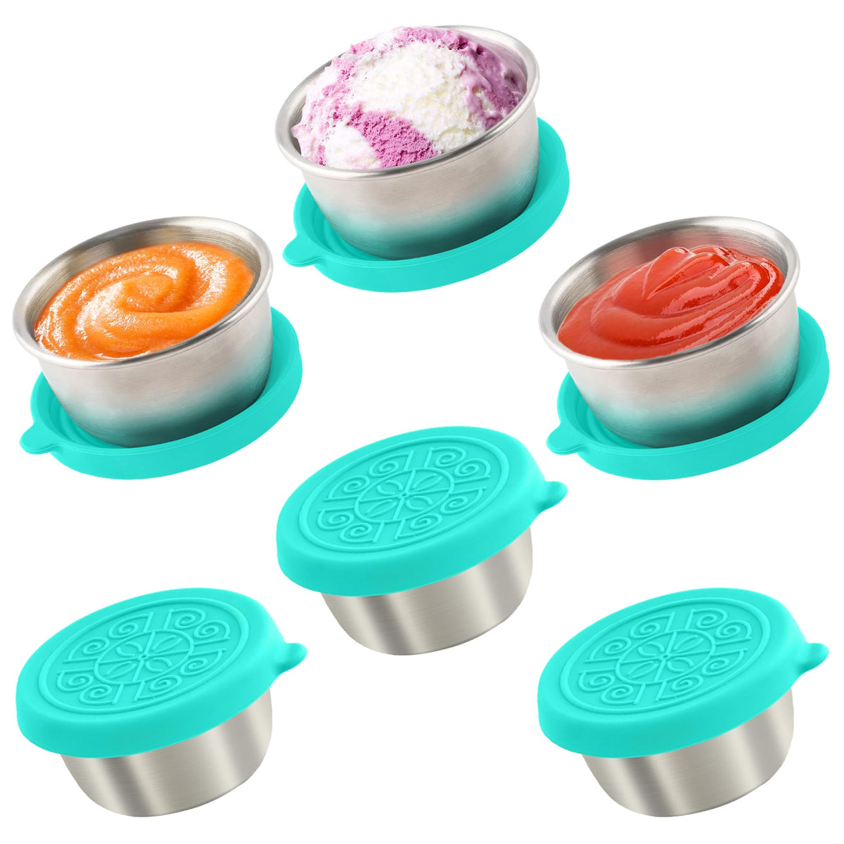 Qukaka 1.6 oz Stainless Steel Salad Dressing Containers with Lids, 6 Pack