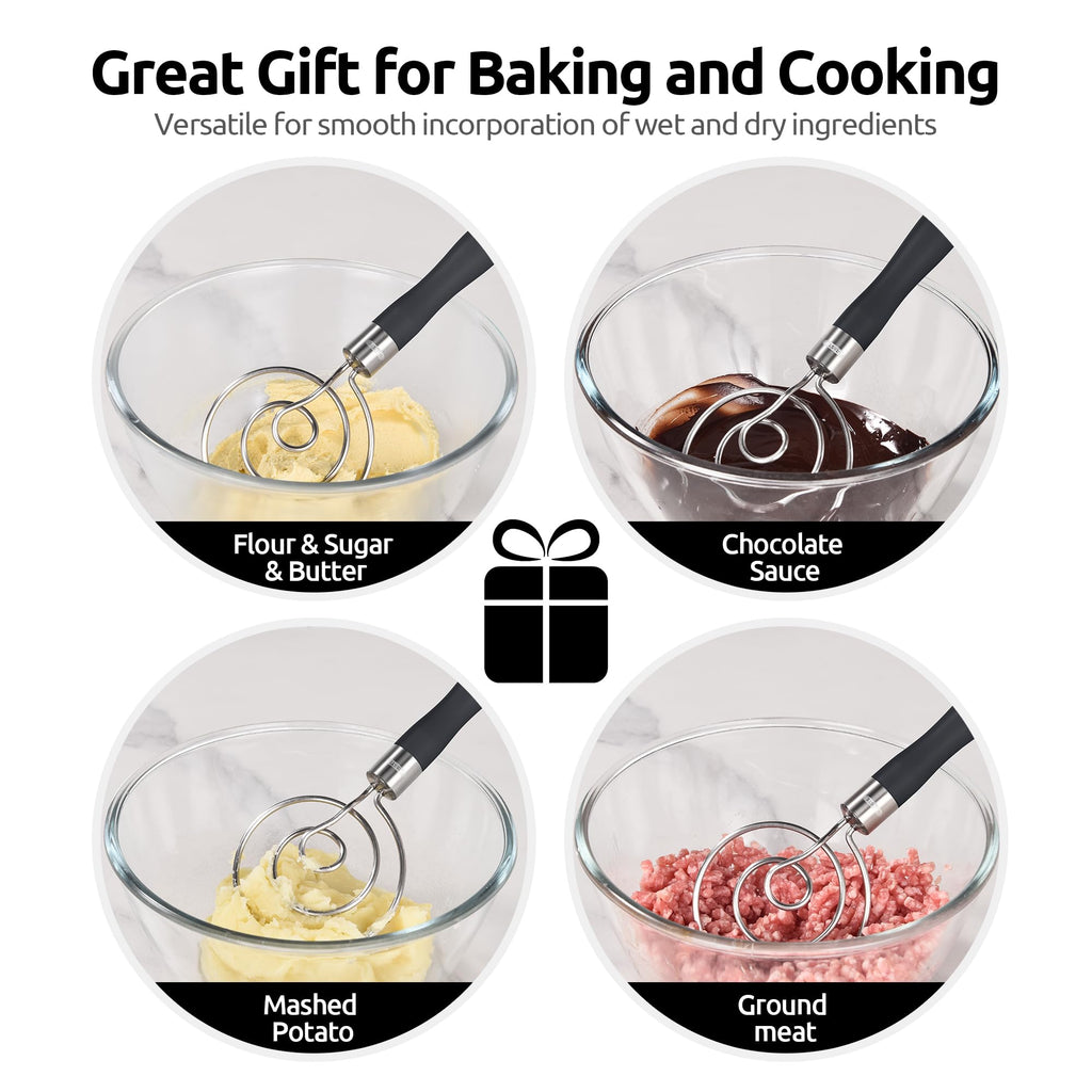 U-Taste Danish Dough Whisk 18/8 Stainless Steel Sourdough Mixer, Black