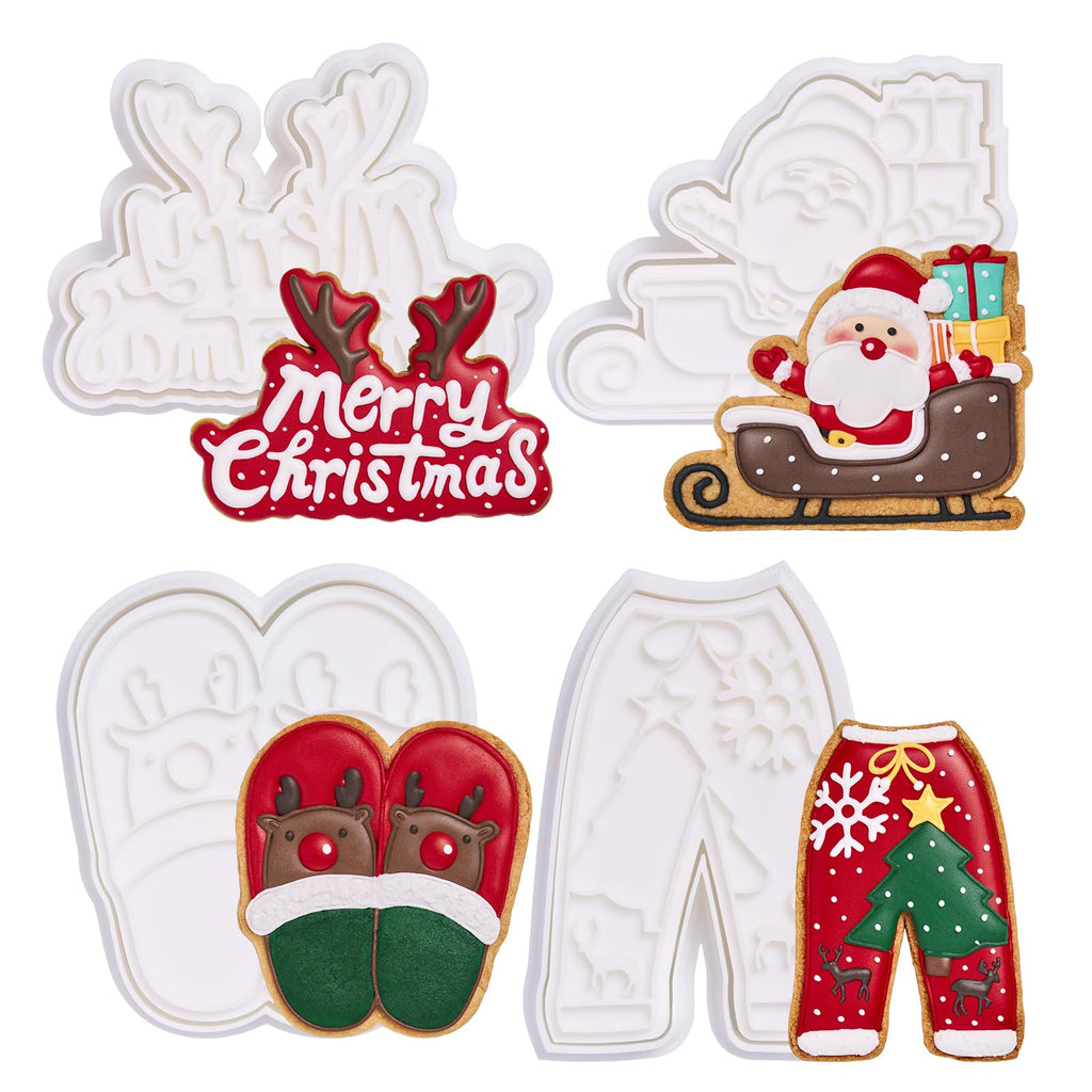 Flycalf Christmas Cookie Cutters Nutcracker Shapes with 3D Stamper Fall Holiday PLA Baking Accessories Cutter Molds Gifts for Kids Decorative Party 3.5" Kitchen Cake Supplies