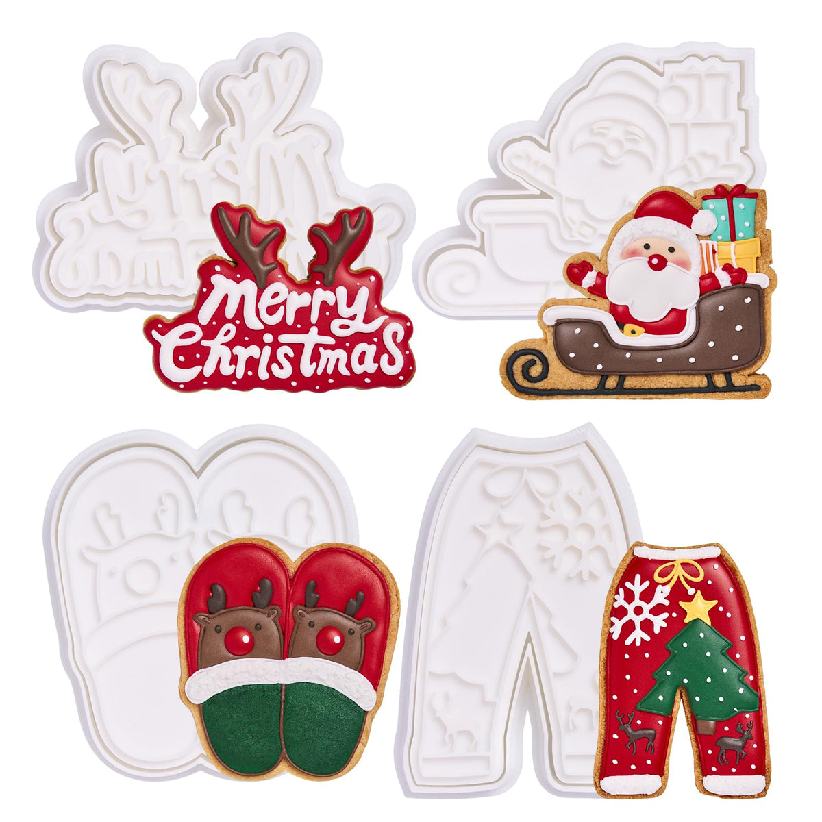 Flycalf Christmas Cookie Cutters Nutcracker Shapes with 3D Stamper Fall Holiday PLA Baking Accessories Cutter Molds Gifts for Kids Decorative Party 3.5" Kitchen Cake Supplies