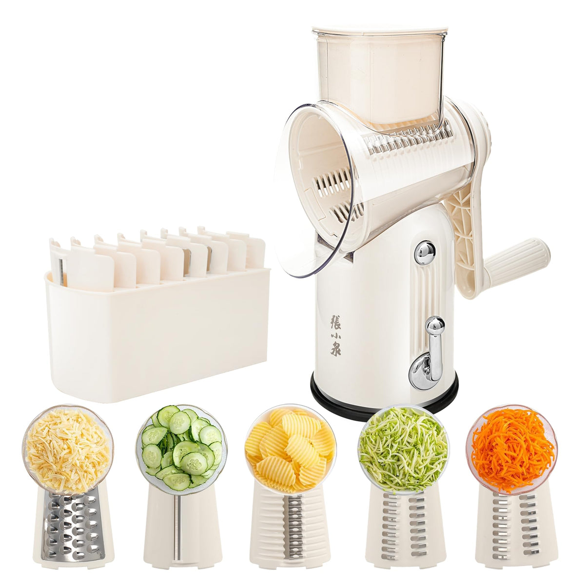 Rotary Cheese Grater 5 Blades Mandoline Slicer for Vegetable, Green