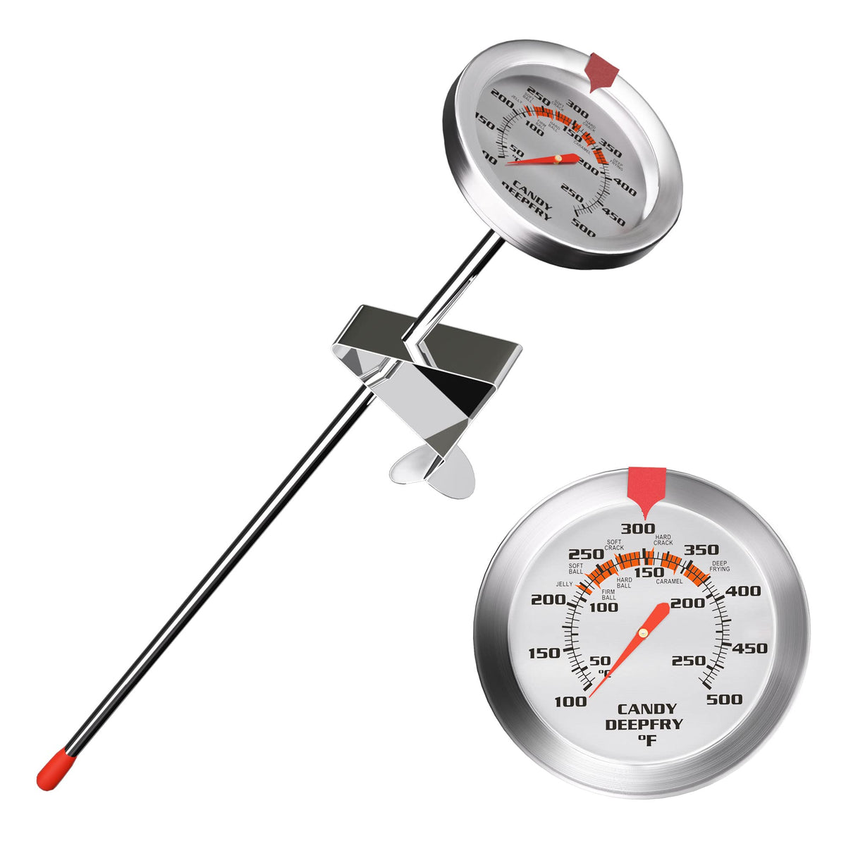 Candy Thermometer and Deep Fry Thermometer with 2 Inch Large Dial, 9 Inch Stainless Steel Probe – Temperature Guide for Candy Making, Frying, Confectionery, Dessert, Chocolate, Jam, and BBQ