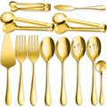 IAXSEE 11 PCS Serving Utensils, Large Stainless Steel Spoons Forks Tongs, Pie Server, Great for Hostess Buffet Catering Banquet Party, Black