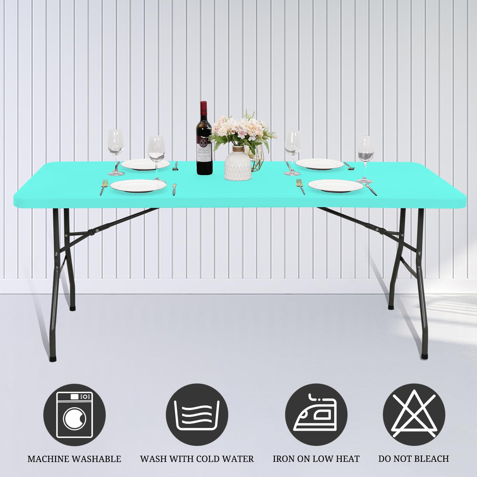 10 Pack Fitted Tablecloth for 6 Foot Rectangle Tables, Aqua Blue Elastic Outdoor Picnic Table Cover, Washable Stretch Folding Table Cloths 6 ft for Camping Party Patio Kitchen Banquet, 30" W x 72" L