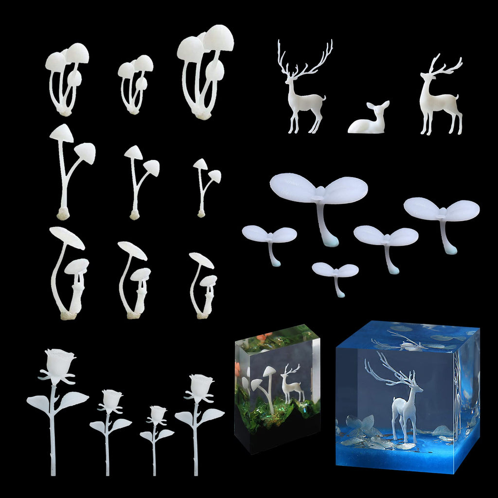 Woohome 12 PCS Mini Elk & Mushroom Resin Casting Moulds, 3D Art Craft Supplies Epoxy Moulds for Jewelry Making