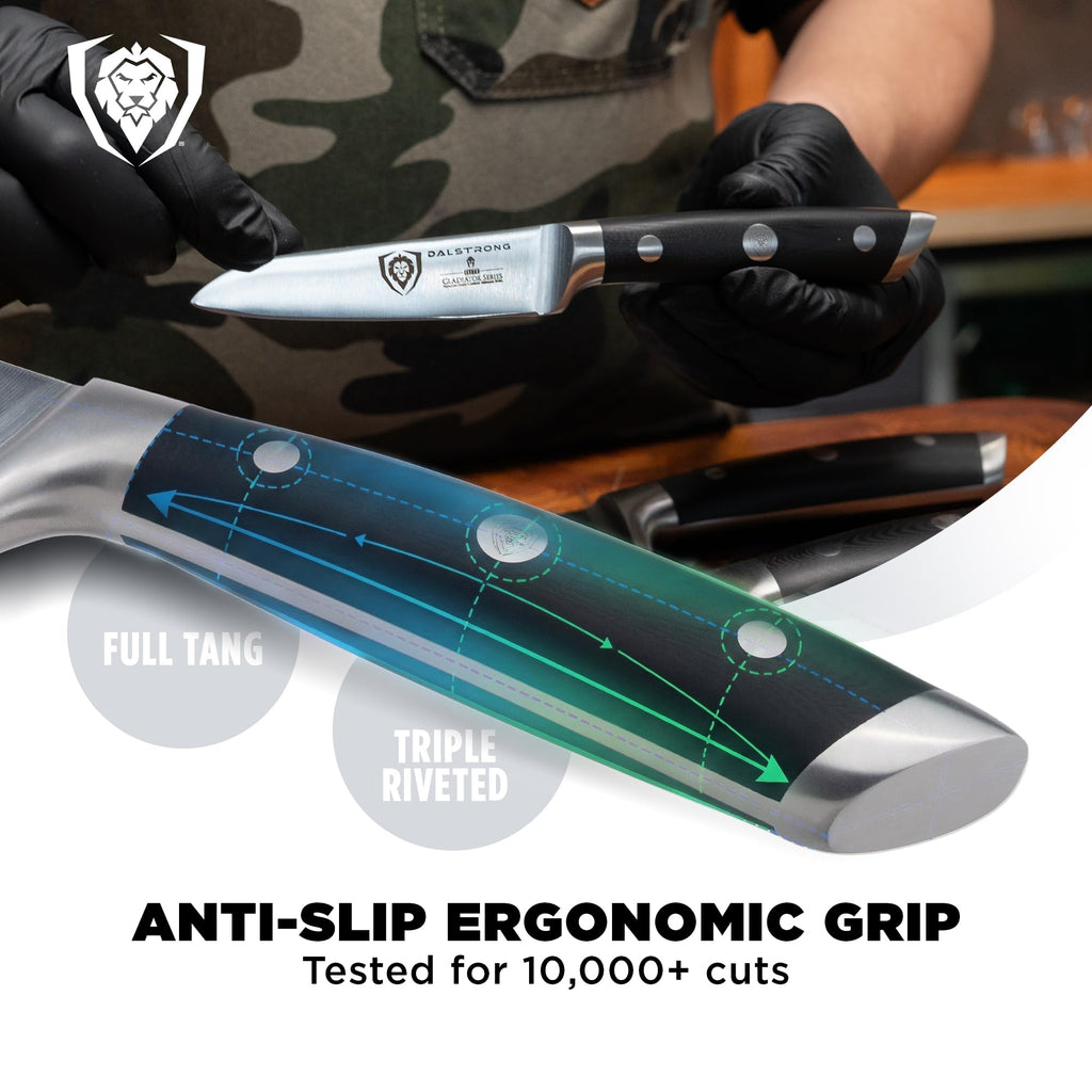 Dalstrong Paring Knife - 3.5 inch - Forged High-Carbon German Steel - Black G10 Handle - Sheath - Small Knife Fruit Vegetable Cutting Knife - Gladiator Series Elite - Razor Sharp Kitchen Knife - NSF