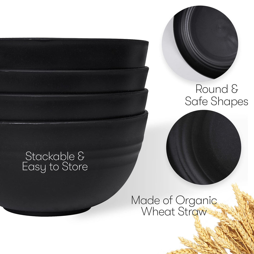 Wheat Straw Dinnerware Sets | Unbreakable Dinnerware Sets | Dishwasher Microwave Safe Dinnerware | Eco Friendly Non Breakable Dinnerware Sets | RV Outdoor Camping (Black, Service for 4 (16 pcs))