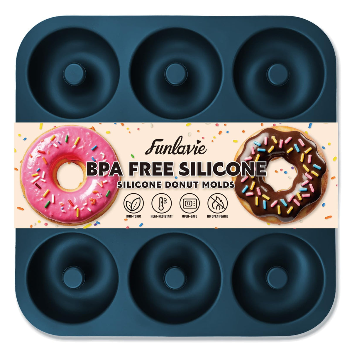 FUNLAVIE Large Silicone Donut Pan for Baking,9 Cavity Non-Stick Food Molds