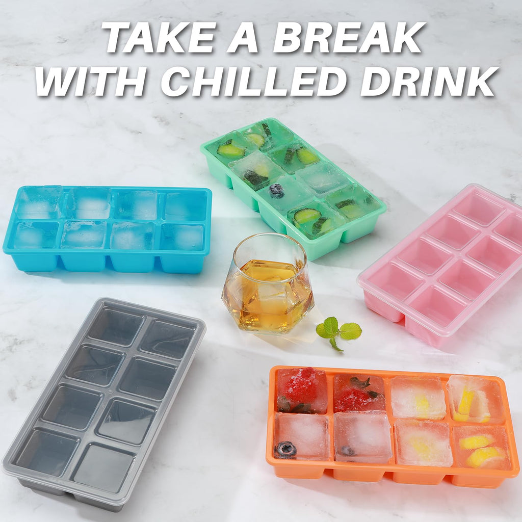 Large Ice Cube Trays with Lid, Jrisbo 2 Pack Stackable Silicone Ice Cube Molds for Freezer, Easy Release 16 Big Square Ice Trays for Whisky Cocktails (Pure Gray)