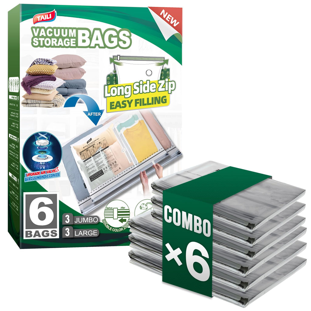TAILI 4 Pack Vacuum Storage Bags, Jumbo LONG SIDE ZIP(39x28 inch), Clear
