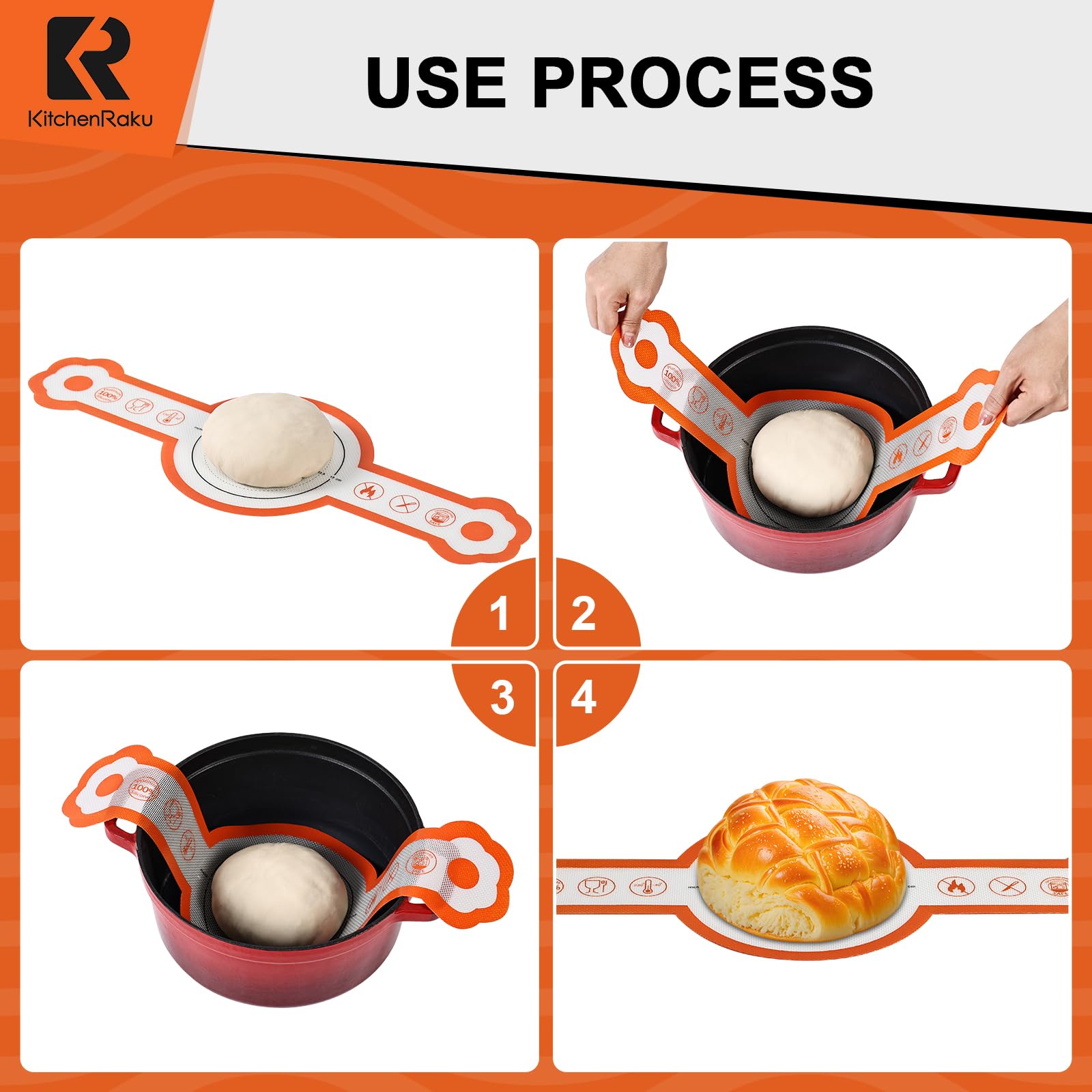 Cook's Aid 2 Pcs Silicone Bread Sling for Dutch Oven, Non-Stick Bread Baking Mat Set, Reusable Sourdough Bread Sling with Long Handles for Easier Transfer for Dough