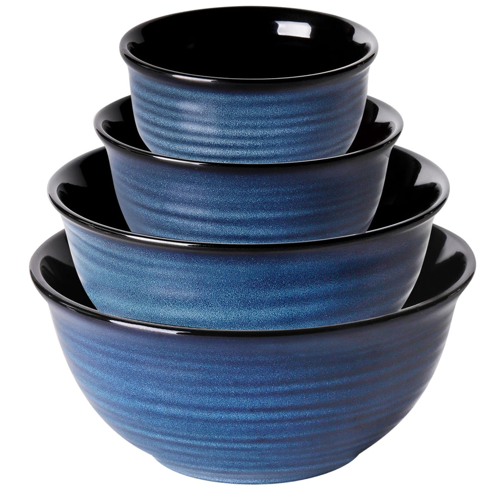 HASENSE Soup Bowls for Kitchen, 40 Ounce Large Cereal Bowls, 7 Inch Ceramic Serving Bowls for Salad Pasta Soup Popcorn, Dishwasher & Microwave Safe, Set of 4(Blue)
