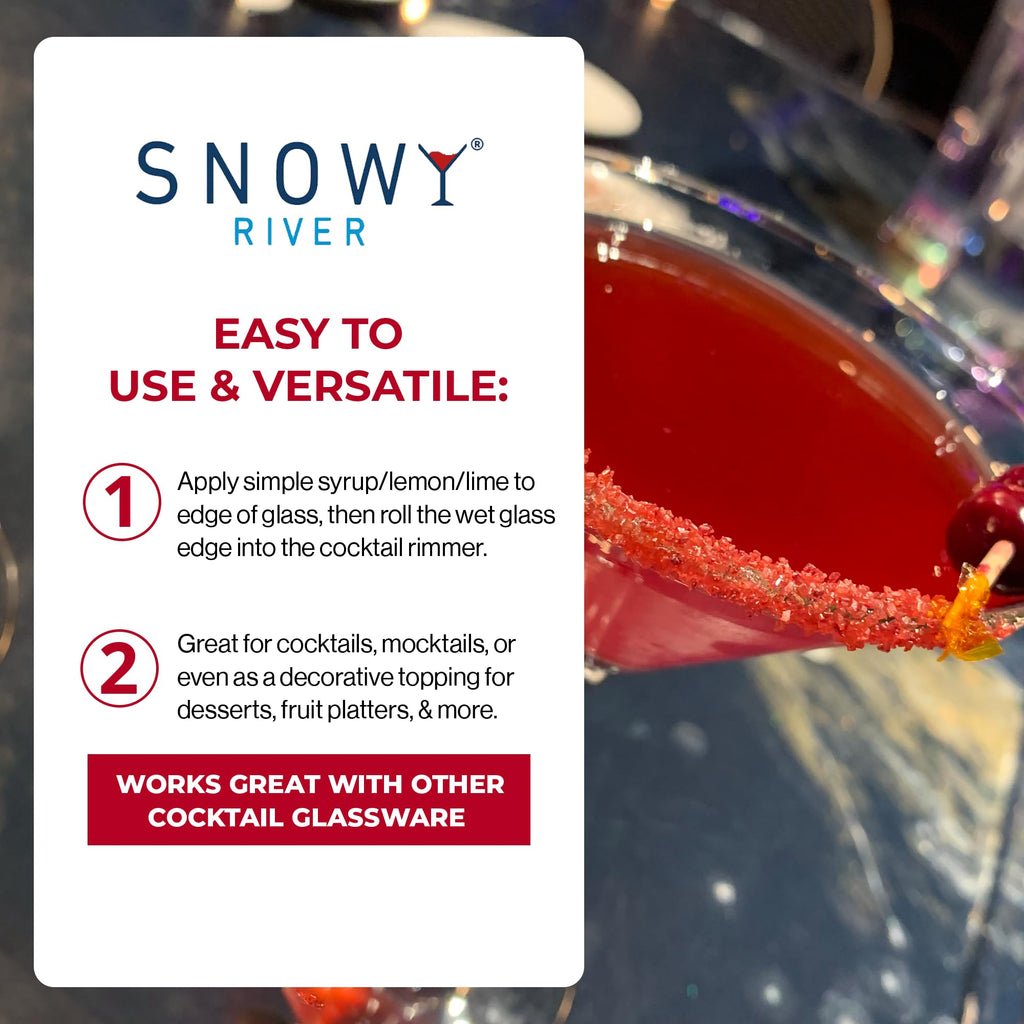 Snowy River Red, Cocktail & Margarita Sugar Rimmer - Vibrant Naturally Colored Sugar for Cocktail Rimming, Baking & Decorating, Medium Crystal - 4oz