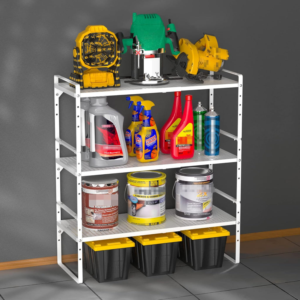 iPEGTOP 2 Pack Large Expandable Cabinet Storage Shelf, Heavy Duty Stackable Steel Metal Spice Rack Adjustable Height Home Office Pantry Garage Shelves for Counter Kitchen Organization, White