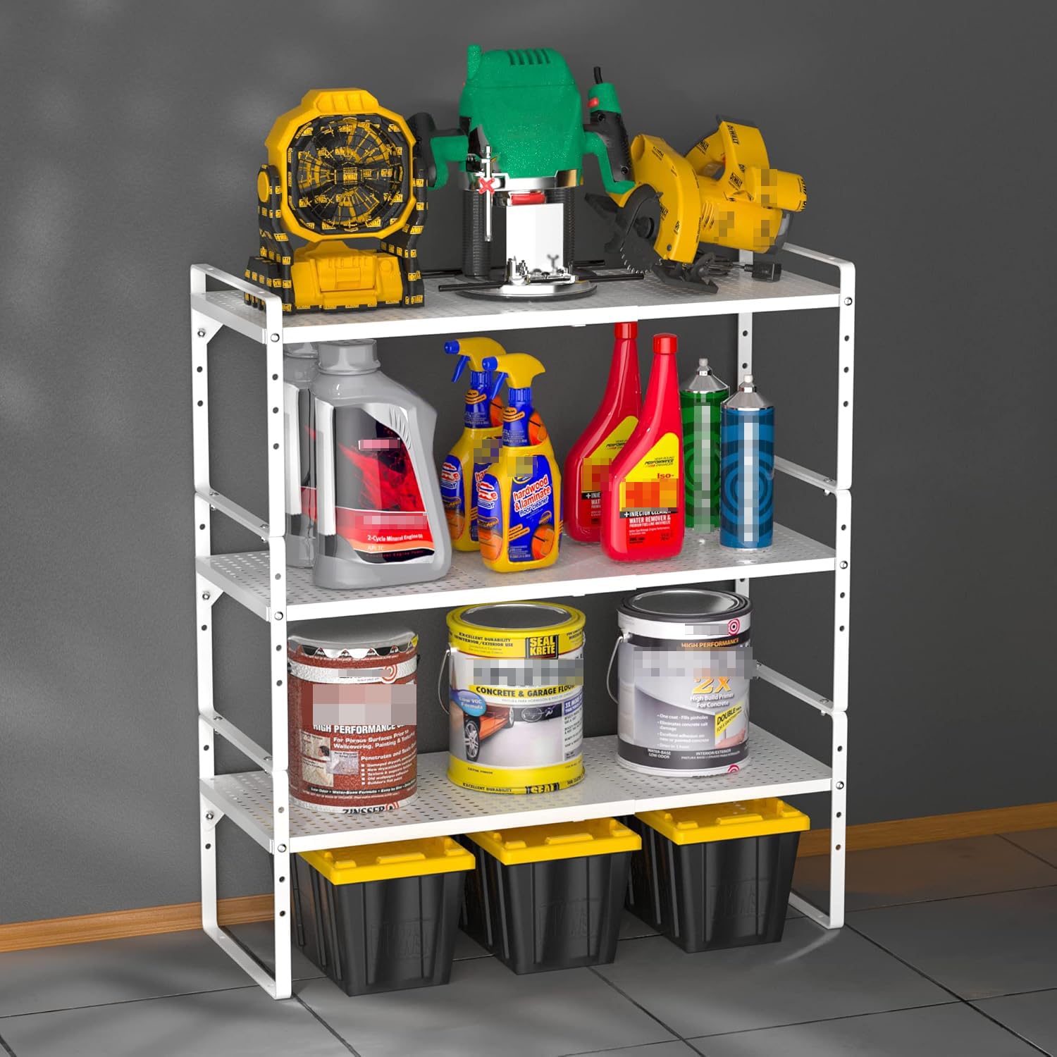 iPEGTOP Expandable Cabinet Storage Shelf Organizer Rack, Heavy Duty Stackable Steel Metal Spice Rack Adjustable Height Pantry Garage Shelf for Counter Kitchen Organization, White - 1 Pack