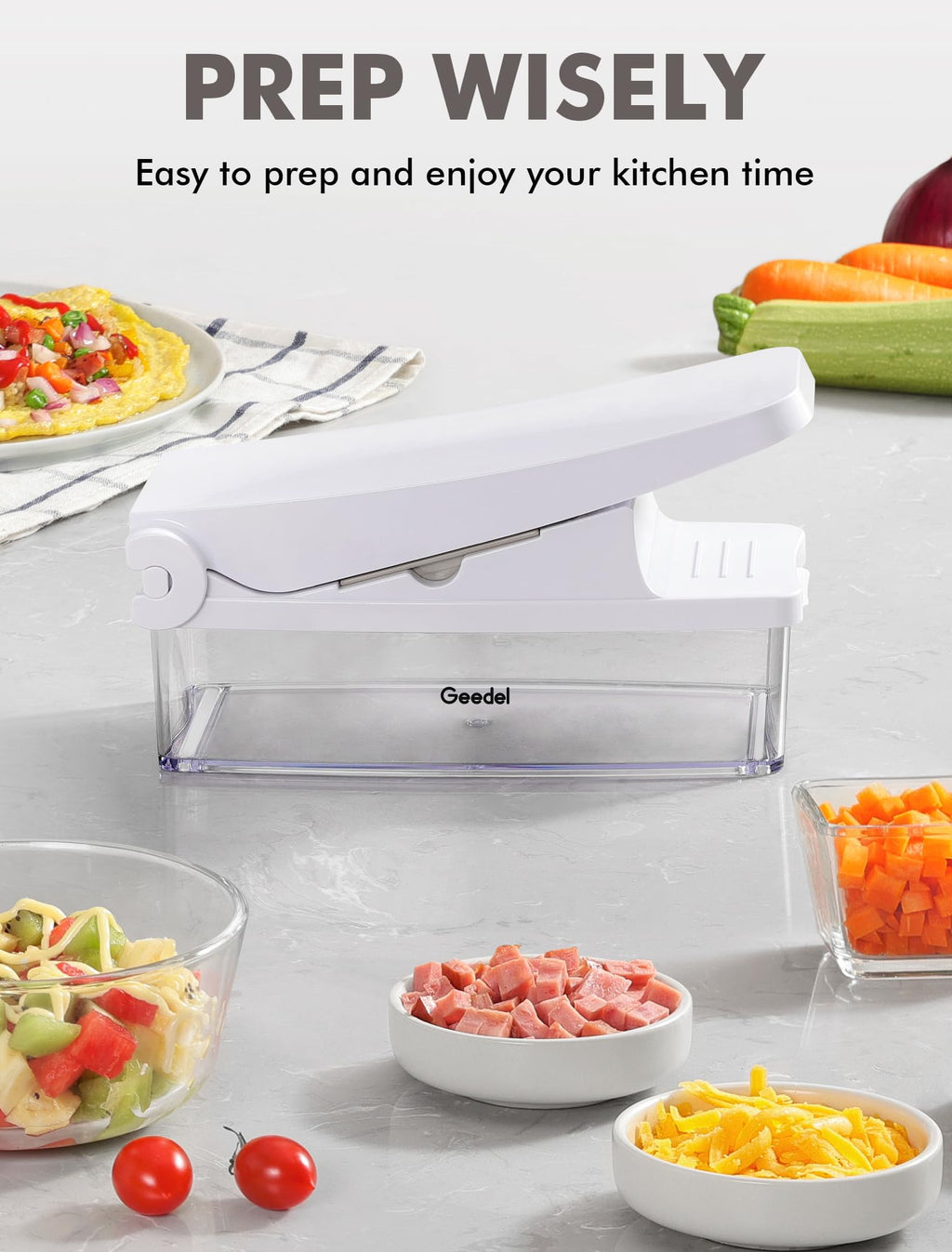 Geedel Vegetable Chopper with Container, 4 in 1 Food Chopper Veggie Slicer