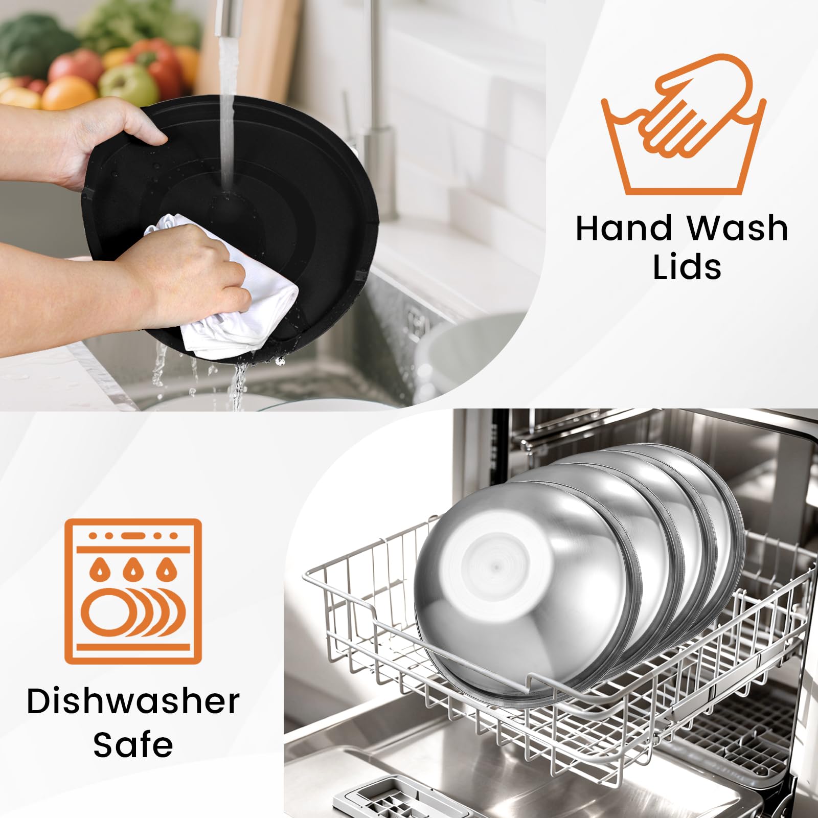 BEWOS Mixing Bowls with Lids Set - 5 Pcs Stainless Steel Mixing Bowls With 3 Grater Attachments, Size 4.5, 4, 3.5, 2.1, 1.5QT Metal Bowls for Baking and Serving (Black)