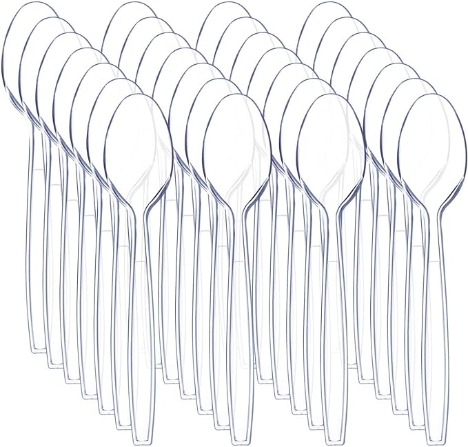 Liacere 360 Pieces Clear Plastic Spoons - Heavyweight Disposable Spoons-6.7inch Heavy Duty clear Cutlery - Plastic Utensils - Perfect for Chrismas Parties and Restaurants for Spring