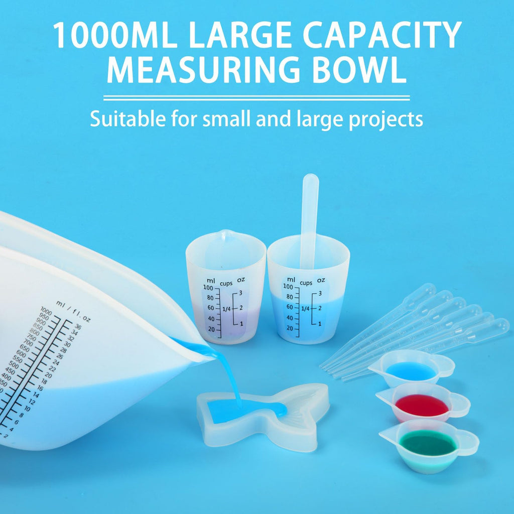 Creahaus 1000ML Large Silicone Measuring Cups for Resin, Easy to Read 36oz Silicone Mixing Bowl with 100ML Mixing Cup, Easy Clean Reusable Epoxy Resin Supplies with Stir Stick, Pipettes