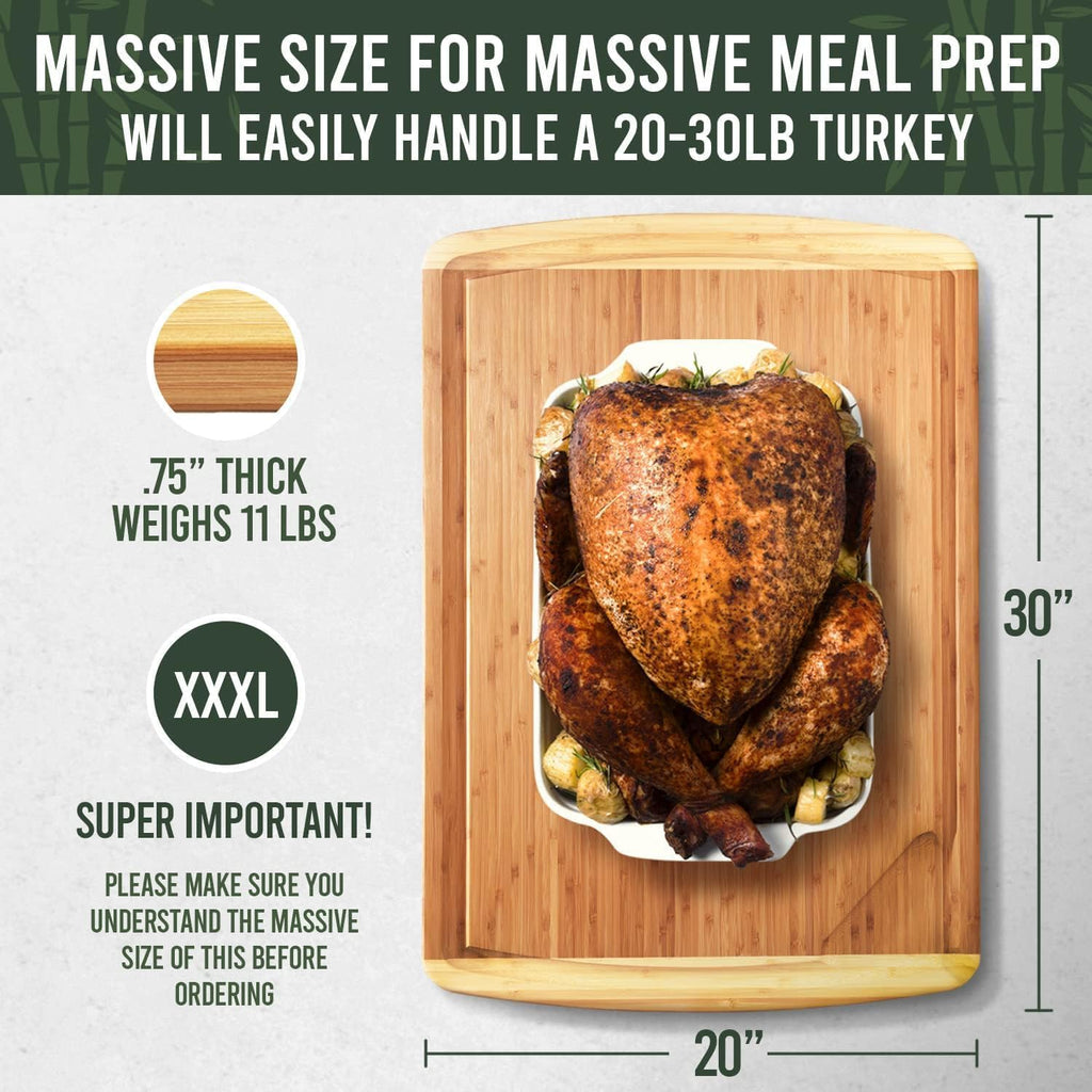 ENORMOUS 30 x 20 Organic Extra Large Cutting Board with Lifetime Replacements – Wood Bamboo Chopping Board - Wooden Butcher Block Cutting Board for Carving Turkey, Grilling Brisket and BBQ